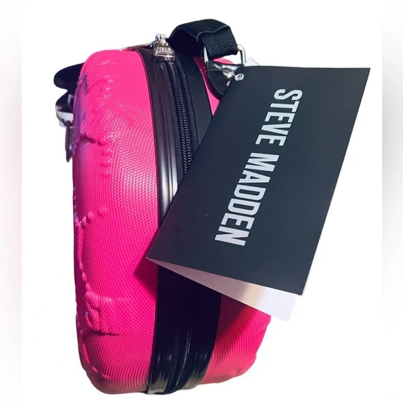 Steve Madden NWT Plastic Pink Hat Box/Cosmetic Case Hard Luggage Crossbody - Picture 2 of 9